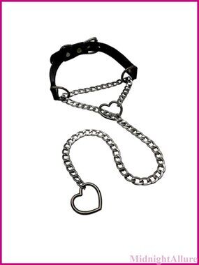 Vegan Leather Choker Necklace Heart Chain Adjustable Punk Gothic Collar